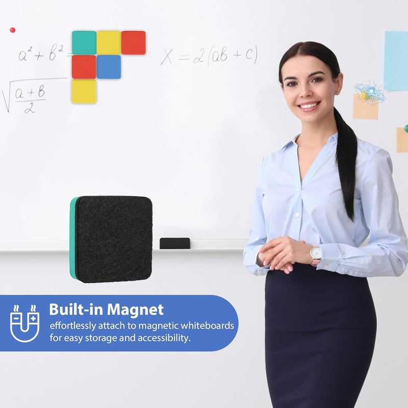 SITHON Magnetic Dry Erase Erasers, Mini Whiteboard Dry Erasers Back to School Supplies, Chalkboard Cleaning Pads for Classroom, Office, Home, 4 Colors, 2 x 2 Inch (24 Pack) - Image 3